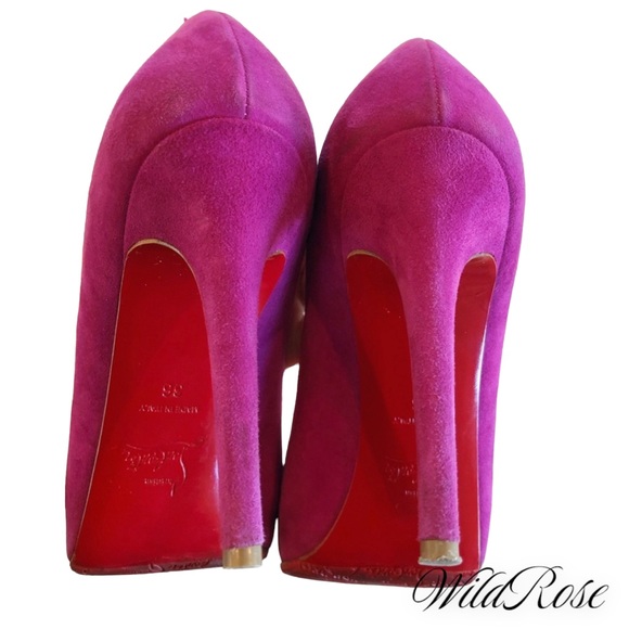 CHRISTIAN LOUBOUTIN Fuchsia Pink Purple SUEDE RON RON 100 Veau Velours PUMPS 36 - Picture 10 of 17